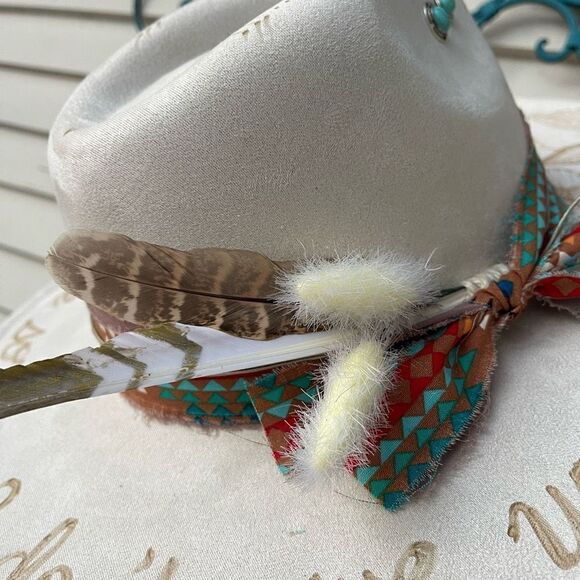 Hand Burned Hat | Wide Brim Hat | Branded Hat | wildflowers faux suede hat | All main image 9